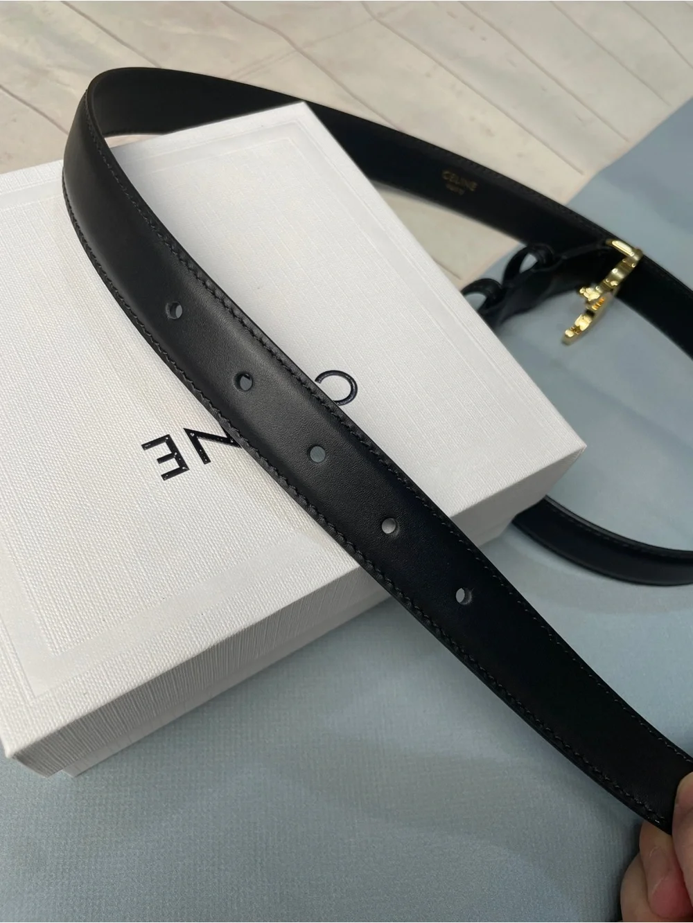 Celine Black Leather Belt with Gold Buckle 85cm / 34in